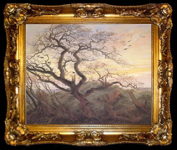 framed  Caspar David Friedrich Tree with Crows Tumulus(or Huhnengrab) beside the Baltic Sea with Rugen Island in the Distance (mk05), ta009-2